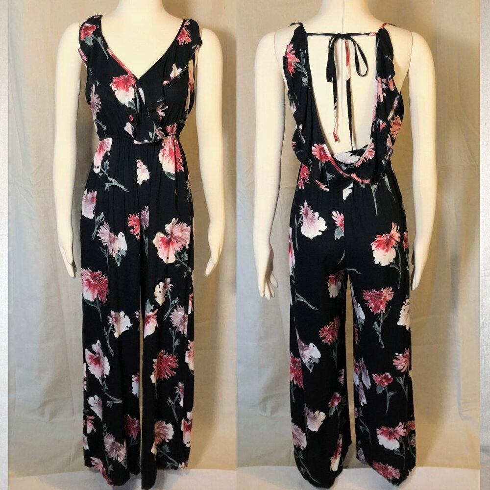 Band of Gypsies Black Floral Palazzo Romper / Jumpsuit S